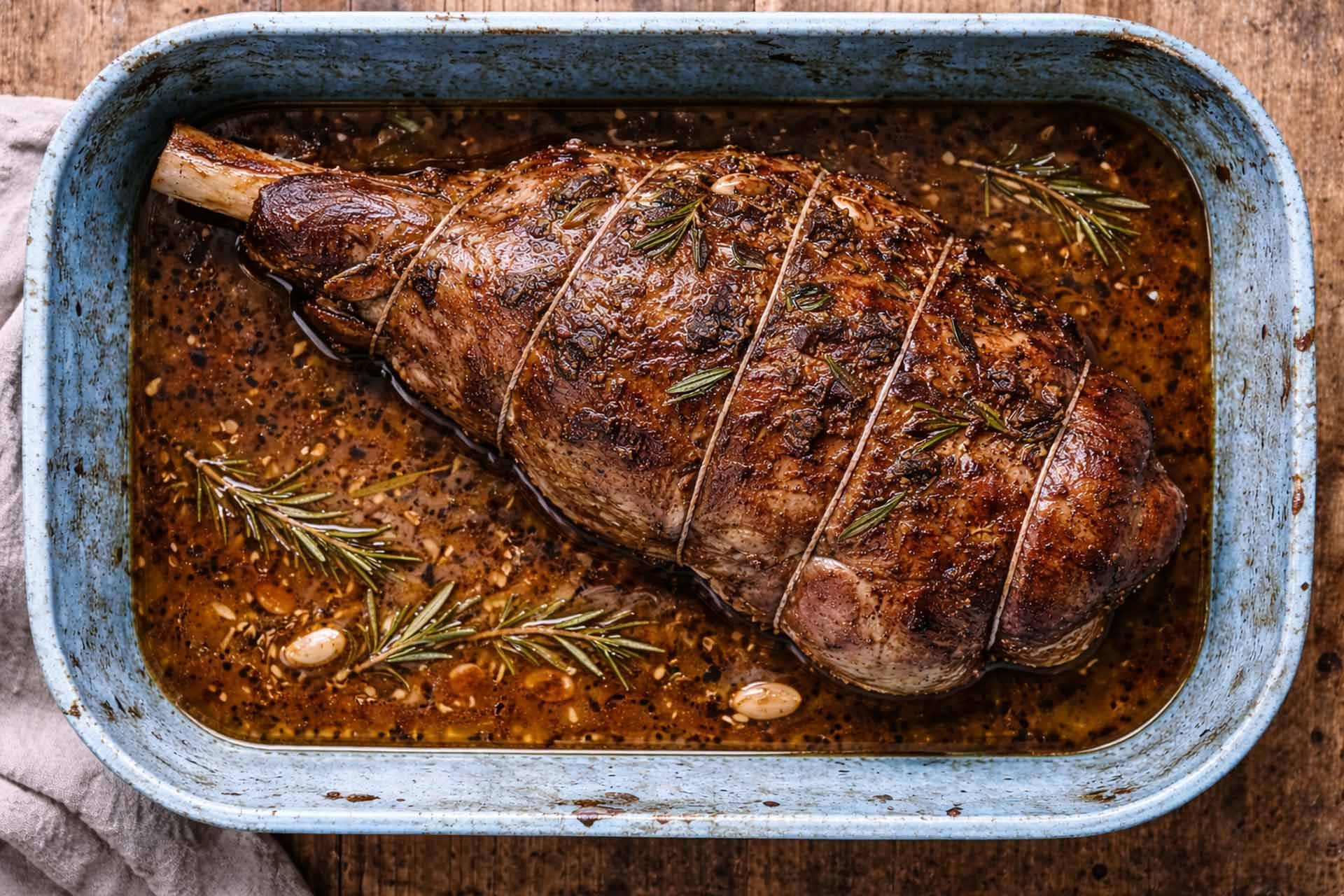 Slow roasted leg of lamb