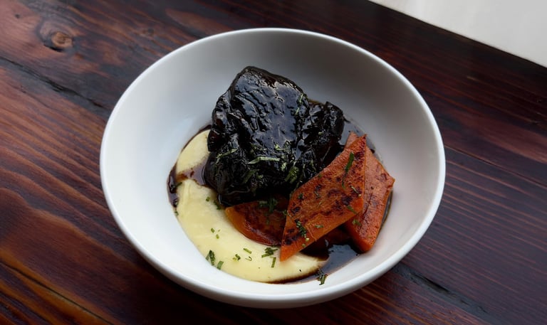 Matty Grove, head chef of Caper & Cure in Bristol, shares his recipe for red wine-braised short ribs with creamy mash
