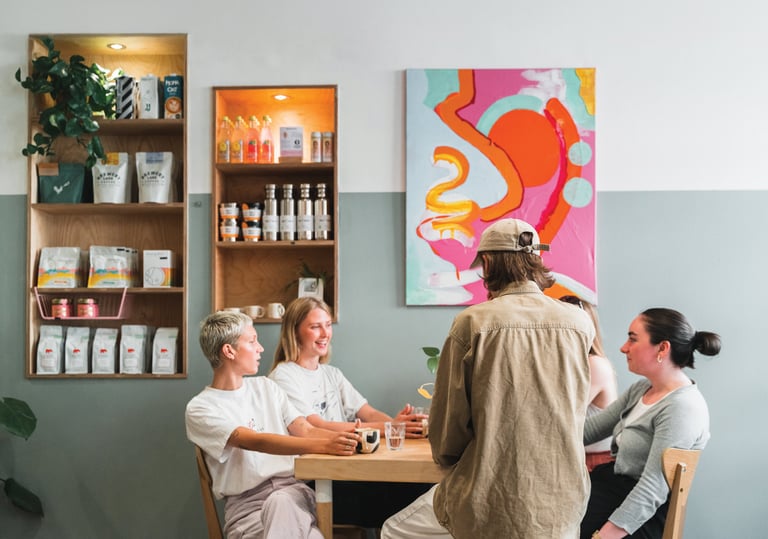 EH9 Espresso, Dundee. People sat in an independent cafe