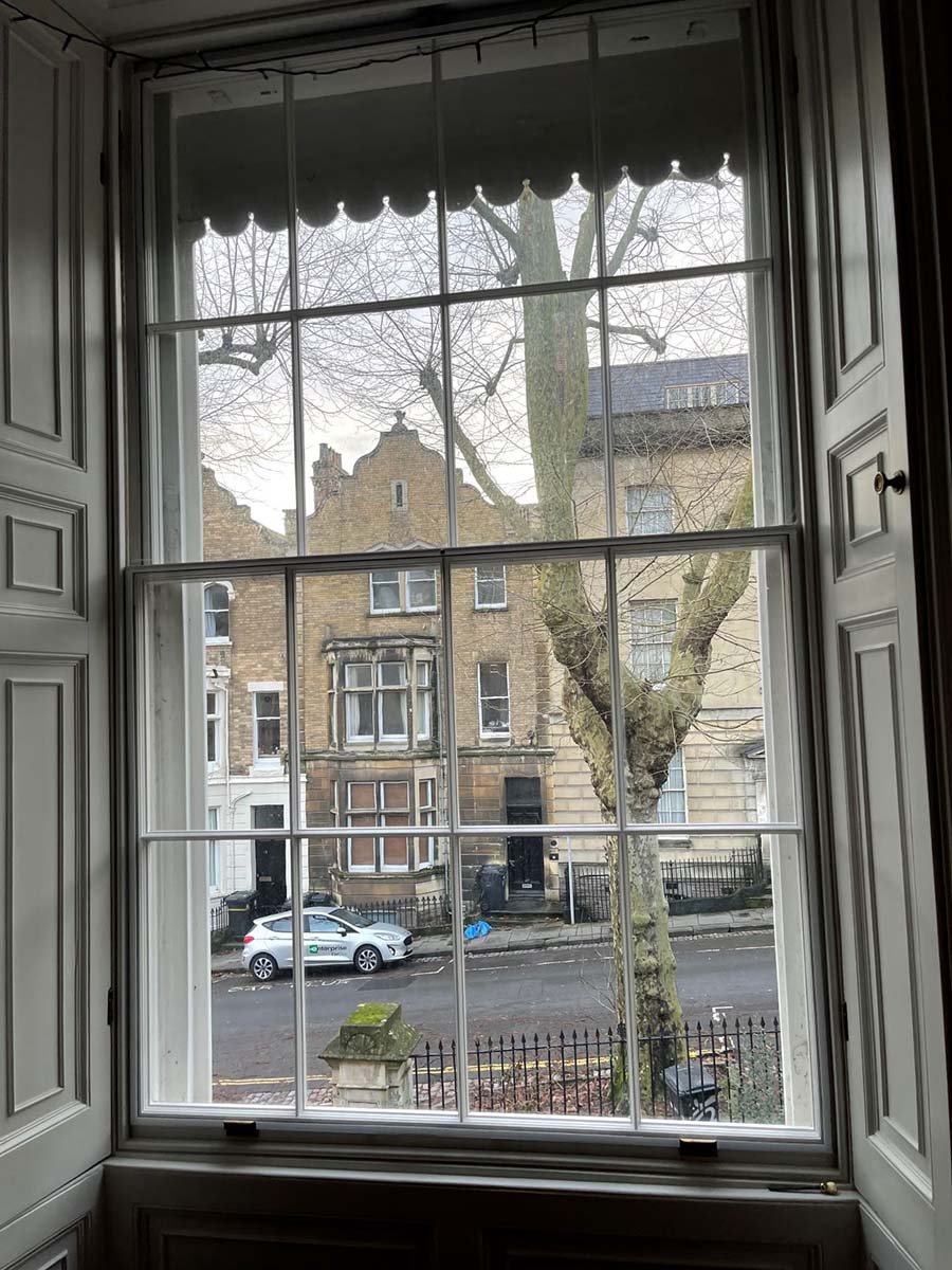 Victorian bay sash windows with secondary glazing for receiving draught-proofing 