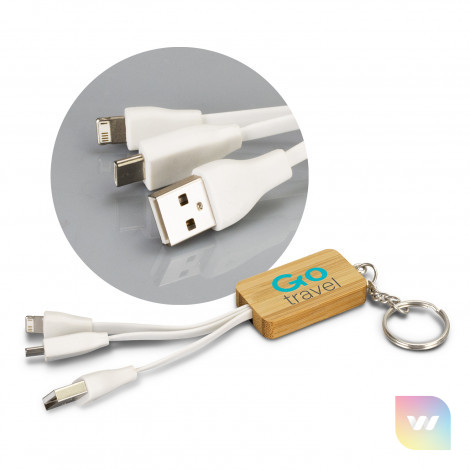 121410 - Bamboo Charging Cable Key Ring - Rectangle