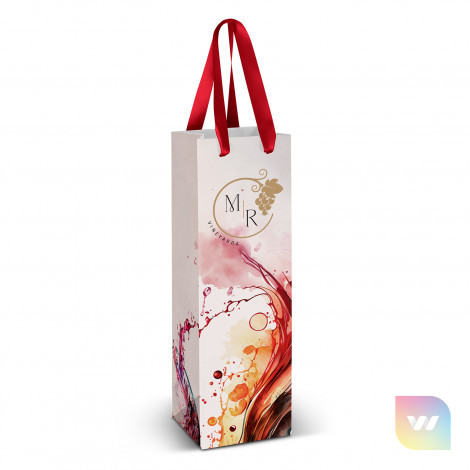 127175 - Wine Ribbon Handle Paper Bag - Full Colour