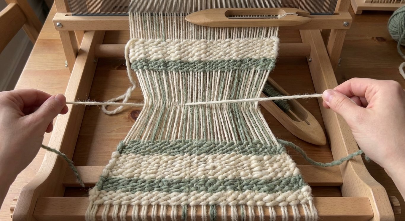 Weaving with hourglass effect: middle section is narrower.