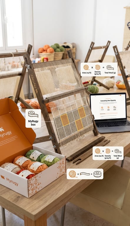 Calculate MyRugy wool quantity for rug projects, material estimation guide.