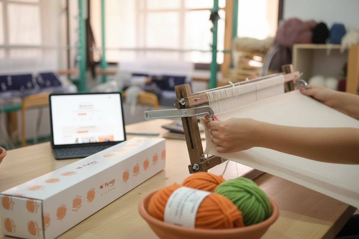 Stretching backing cloth on MyRugy Loom for perfect tension
