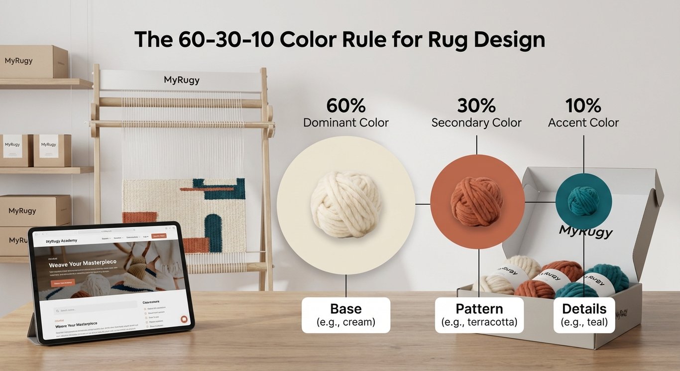 60-30-10 rule for rug color: dominant, secondary, accent