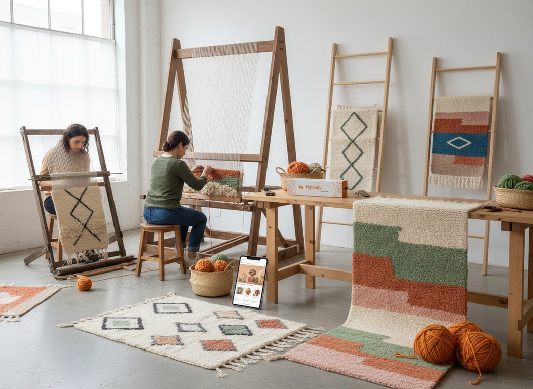 Two trendy MyRugy rugs: New Boheme and abstract landscape.