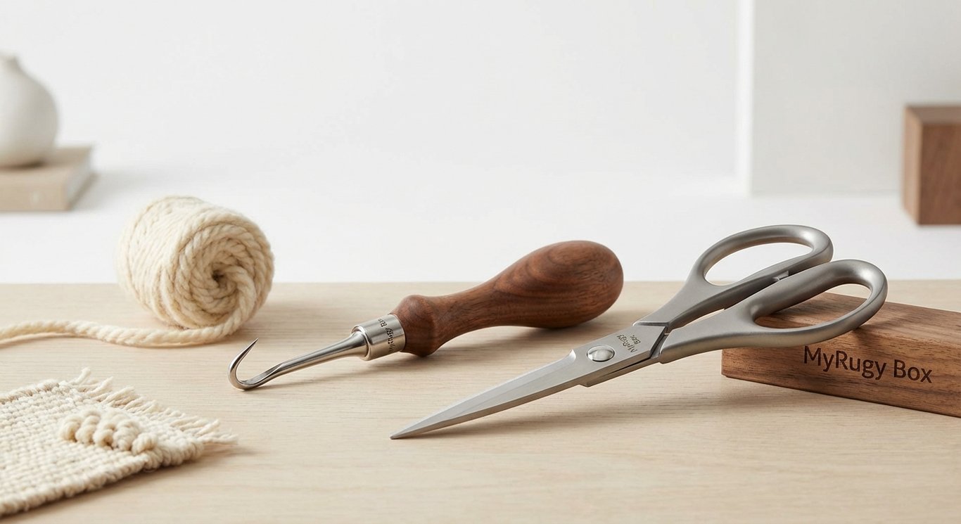 MyRugy Box tools: ergonomic hook and precision scissors