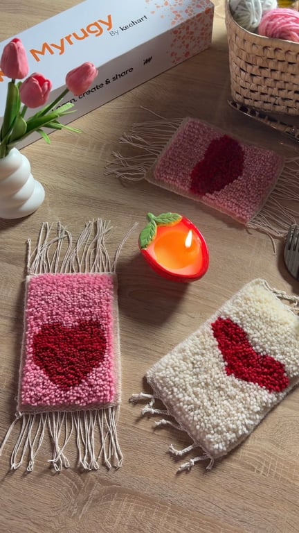 Couple choosing wool colors for their mini rug at MyRugy workshop.