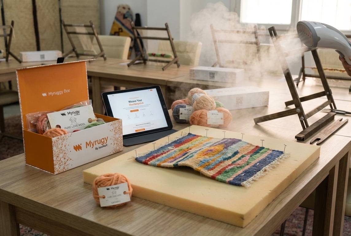 Steam blocking a woven piece to correct shape and set fibers.