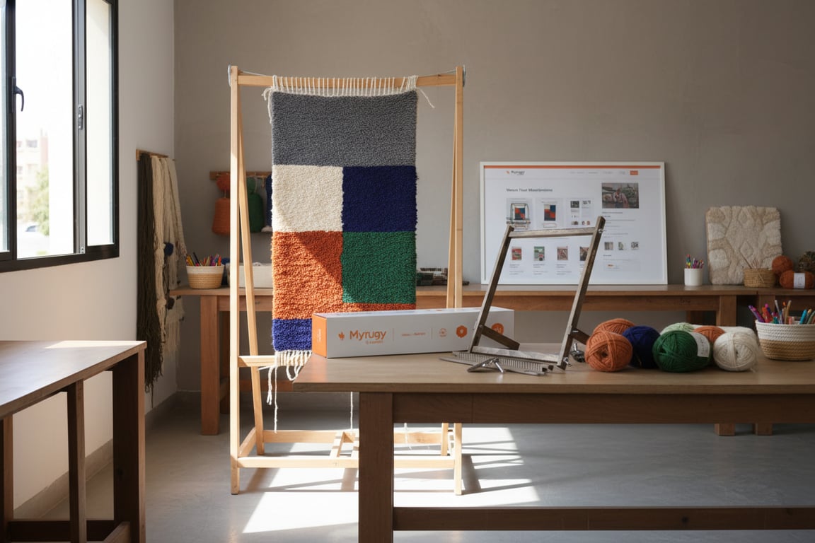 MyRugy Workshop Studio aesthetic with neutral base and accent colors