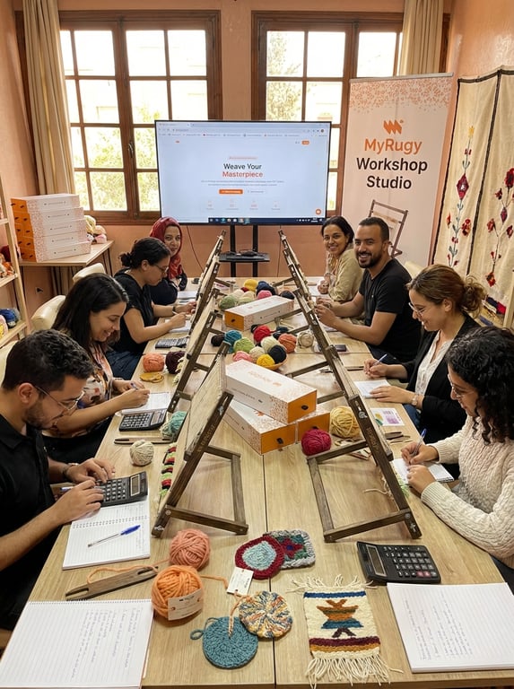 MyRugy Academy workshop teaching zero-waste tufting techniques and scrap utilization.