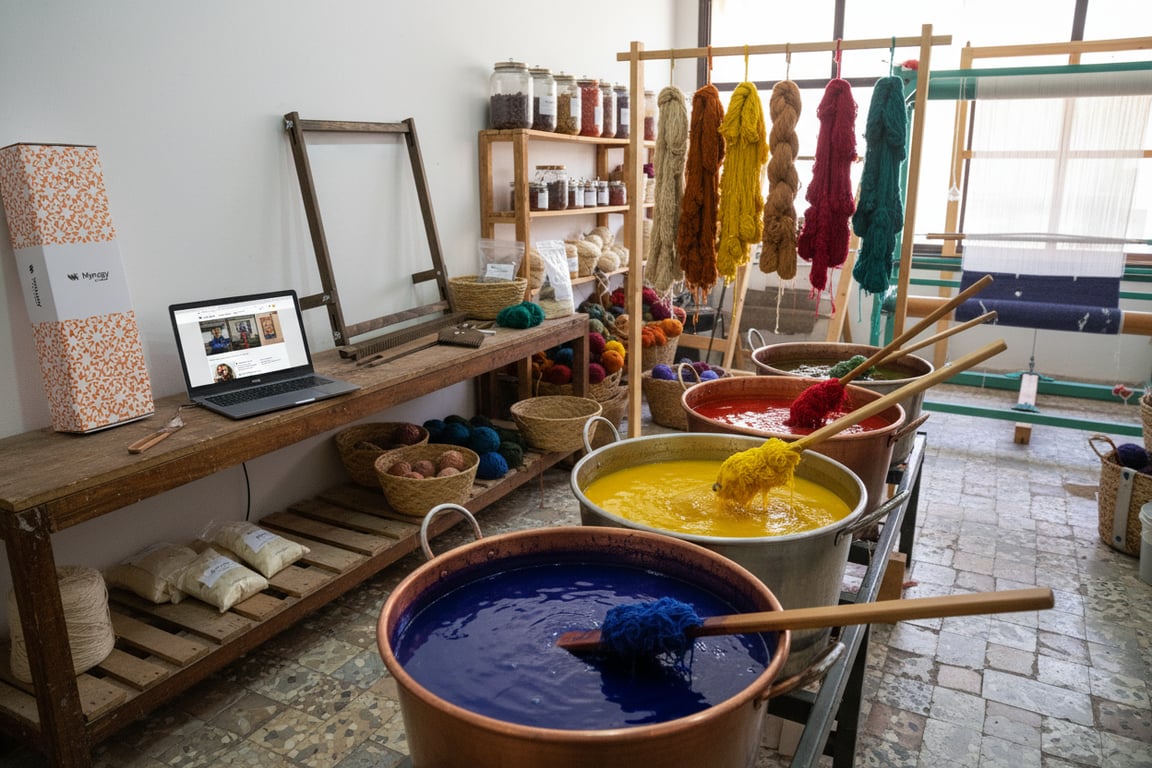Small-batch wool dyeing process with natural and low-impact synthetic dyes.