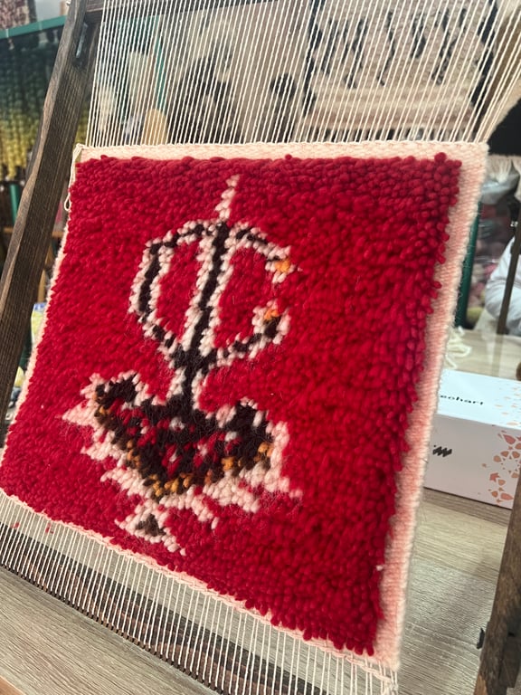 Three-panel image showing shearing, blocking, and gluing of MyRugy Wool rug.