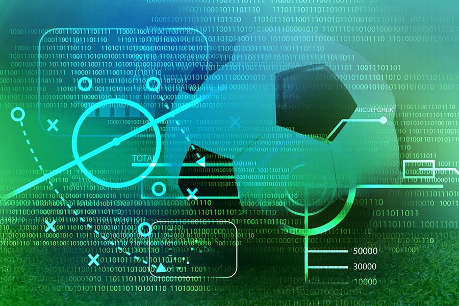 Digital technology in football and soccer team manager tactics analysis, online sport betting concept
