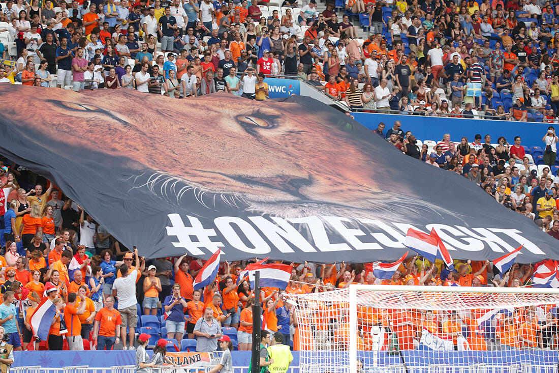 Fan Netherlands during FIFA Women's World Cup France 2019 semi-final football match Netherlands vs Sweden on 3 July 2019 Groupama Stadium Lyon France
