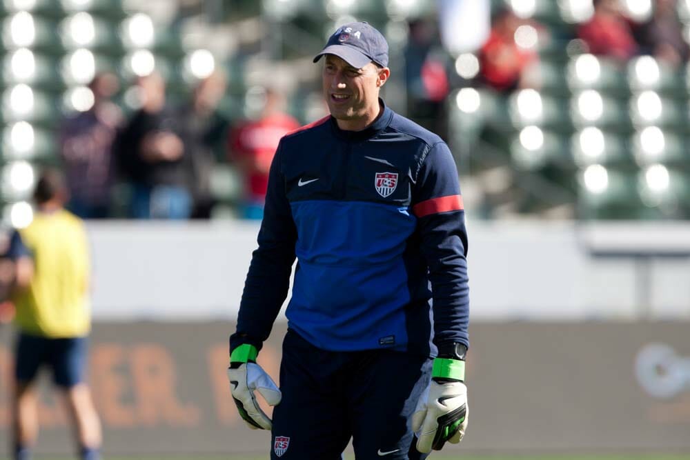 USA GK Coach Kasey Keller during the U.S. mens national team soccer friendly against Korea Republic on Feb 1st 2014 at the StubHub Center in Carson, Ca.