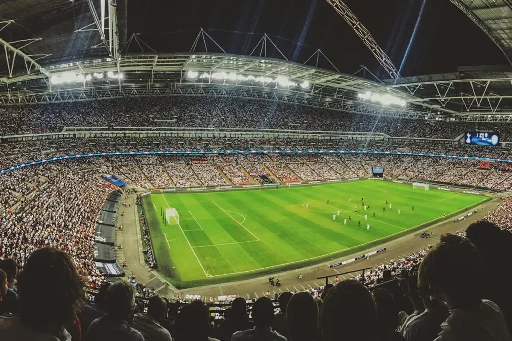 A soccer match from the view of a fan in the stadium