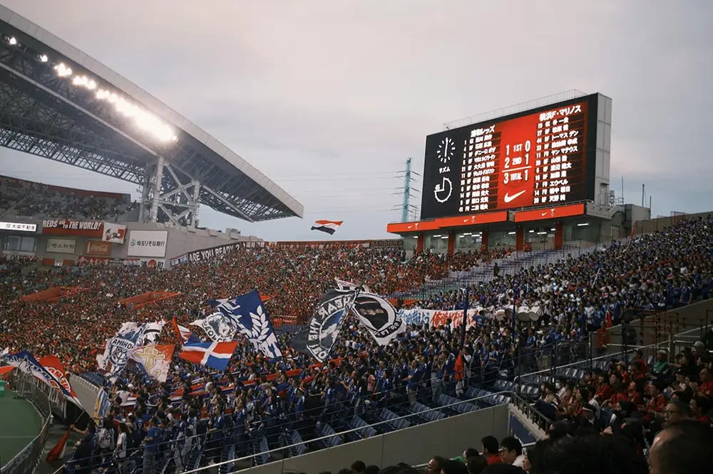 Exciting Soccer Match at Packed Stadium