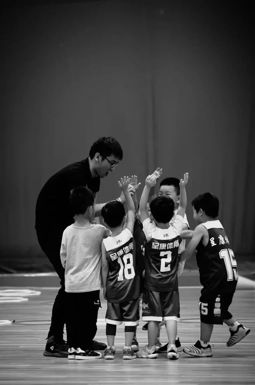 Kids Sports Team Huddle in Black and White