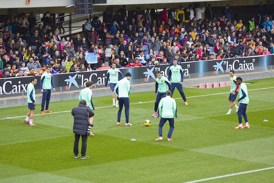 BARCELONA, SPAIN - JANUARY 3: Some players in action at FC Barcelona team in open doors training session at Mini Estadi stadium, with 13,200 spectators, on January 3, 2014, in Barcelona, Spain.