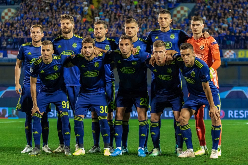 ZAGREB, CROATIA - AUGUST 21, 2019: UEFA Champions Play Offs 1st leg qualification round, GNK Dinamo vs.Rosenborg BK. GNK Dinamo players lineup