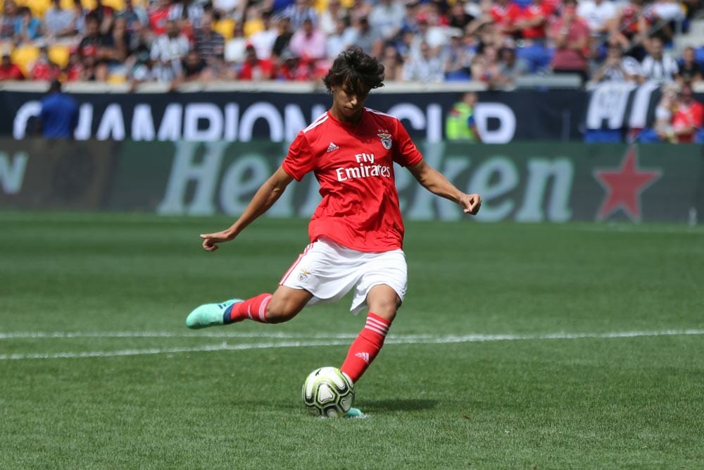 Joao Felix #79 of Benfica kicks shot during a penalty kick shootout in an 2018 International Champions Cup tournament soccer match against Juventus
