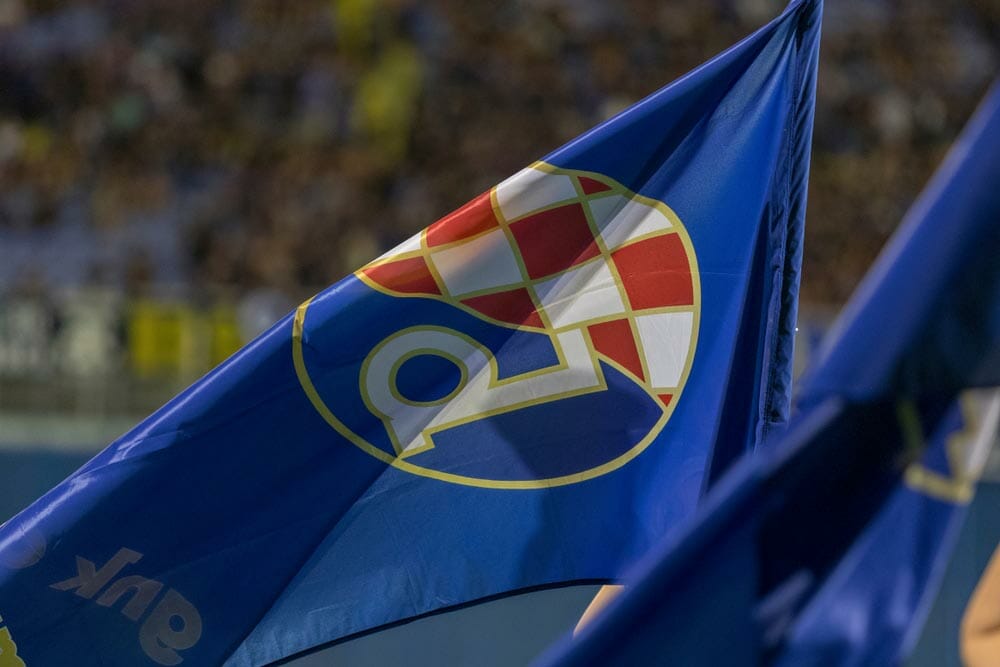UEFA Champions Leauge Qualifying round. GNK Dinamo vs. FC Astana. GNK Dinamo Zagreb flag