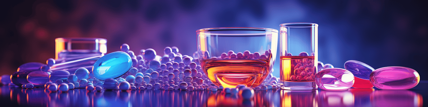 image of drug pills surrounding a glass of water symbolizing drug consumption