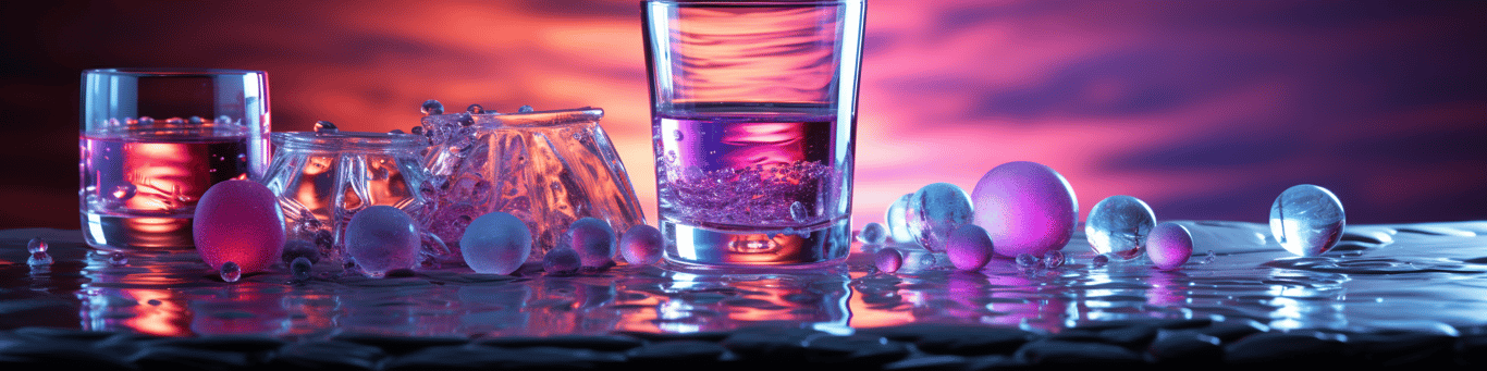 image of drug pills surrounding a glass of water symbolizing drug consumption