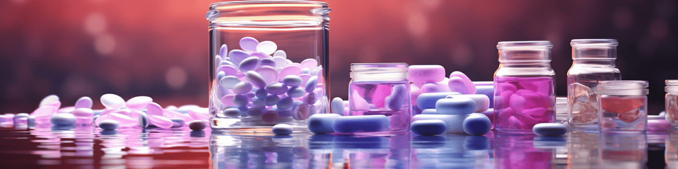 image of drug pills surrounding a glass of water symbolizing drug consumption