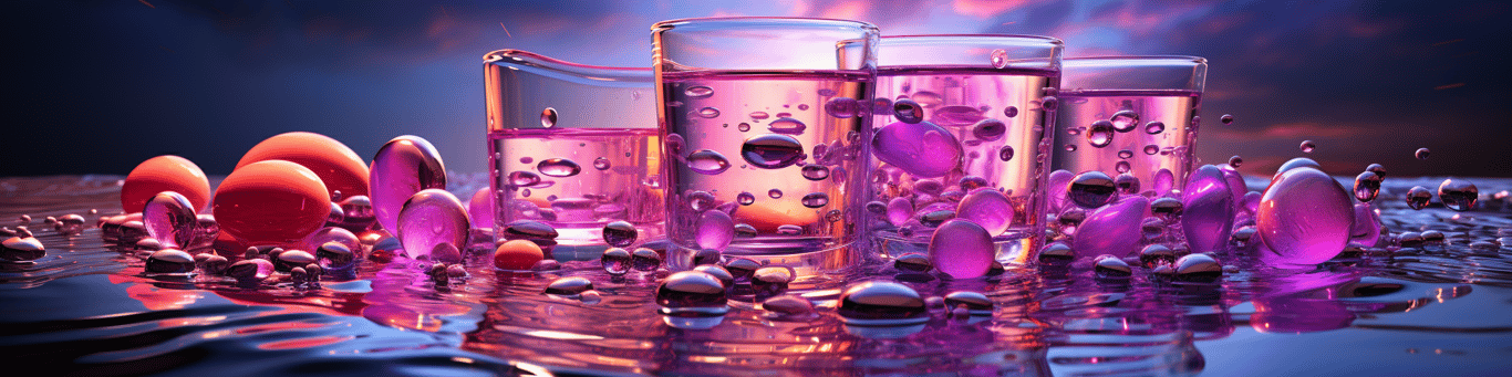 image of drug pills surrounding a glass of water symbolizing drug consumption