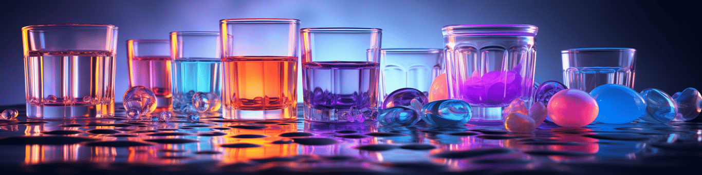 image of drug pills surrounding a glass of water symbolizing drug consumption