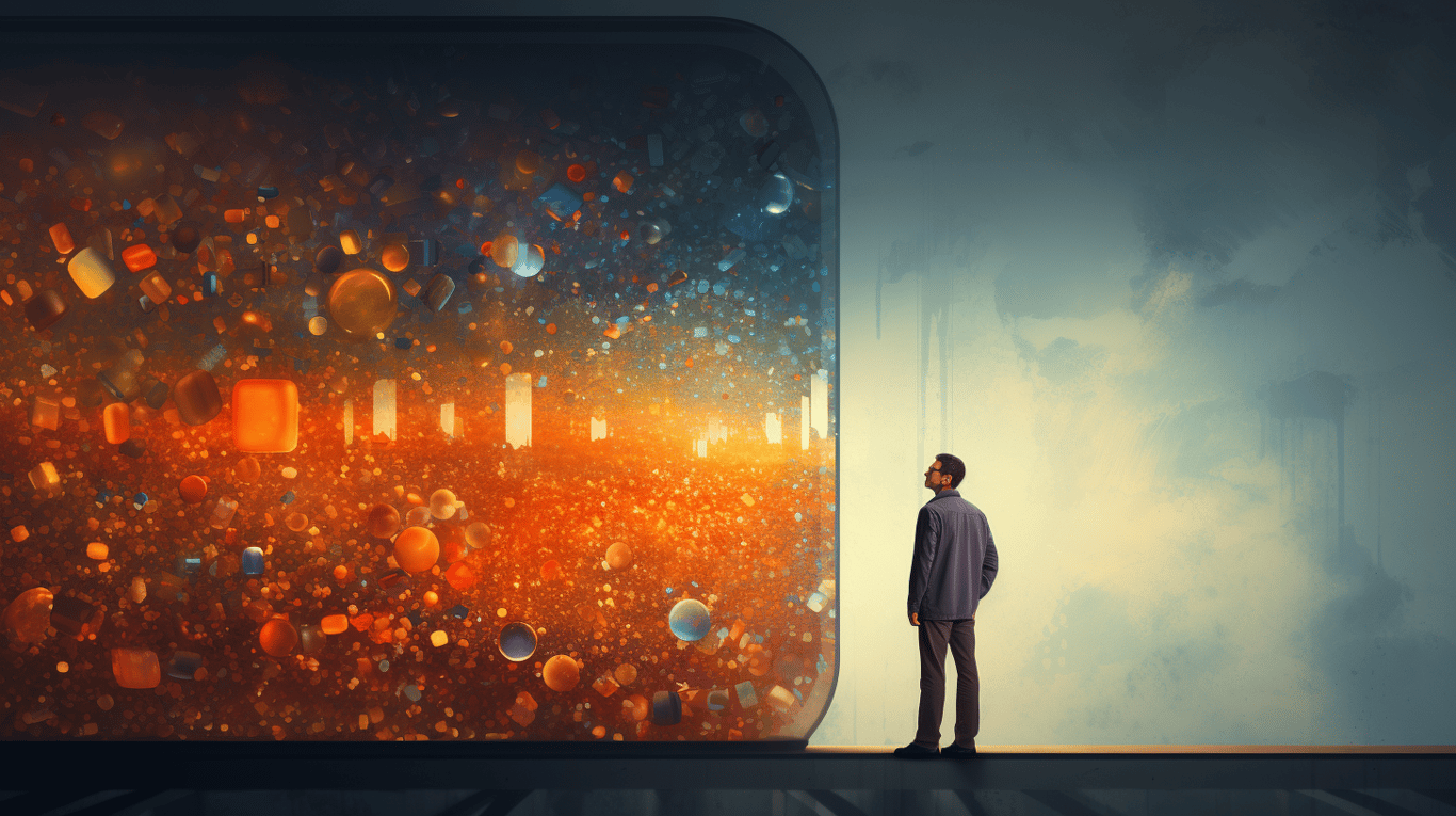 abstract image of a researcher studying a bottle of drug.