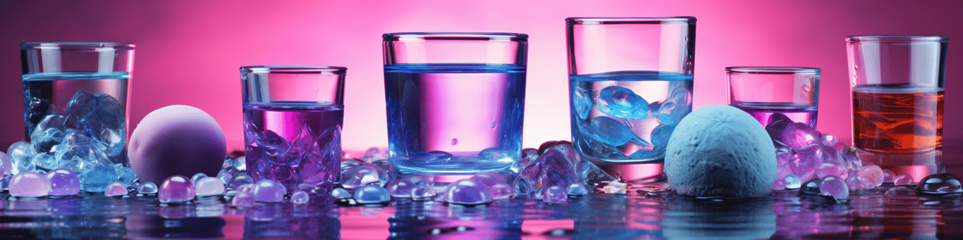 image of drug pills surrounding a glass of water symbolizing drug consumption