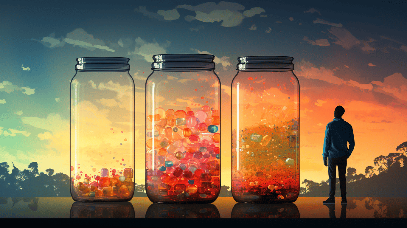 abstract image of a researcher studying a bottle of drug.