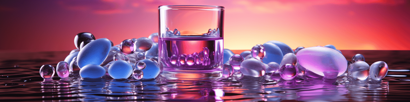 image of drug pills surrounding a glass of water symbolizing drug consumption