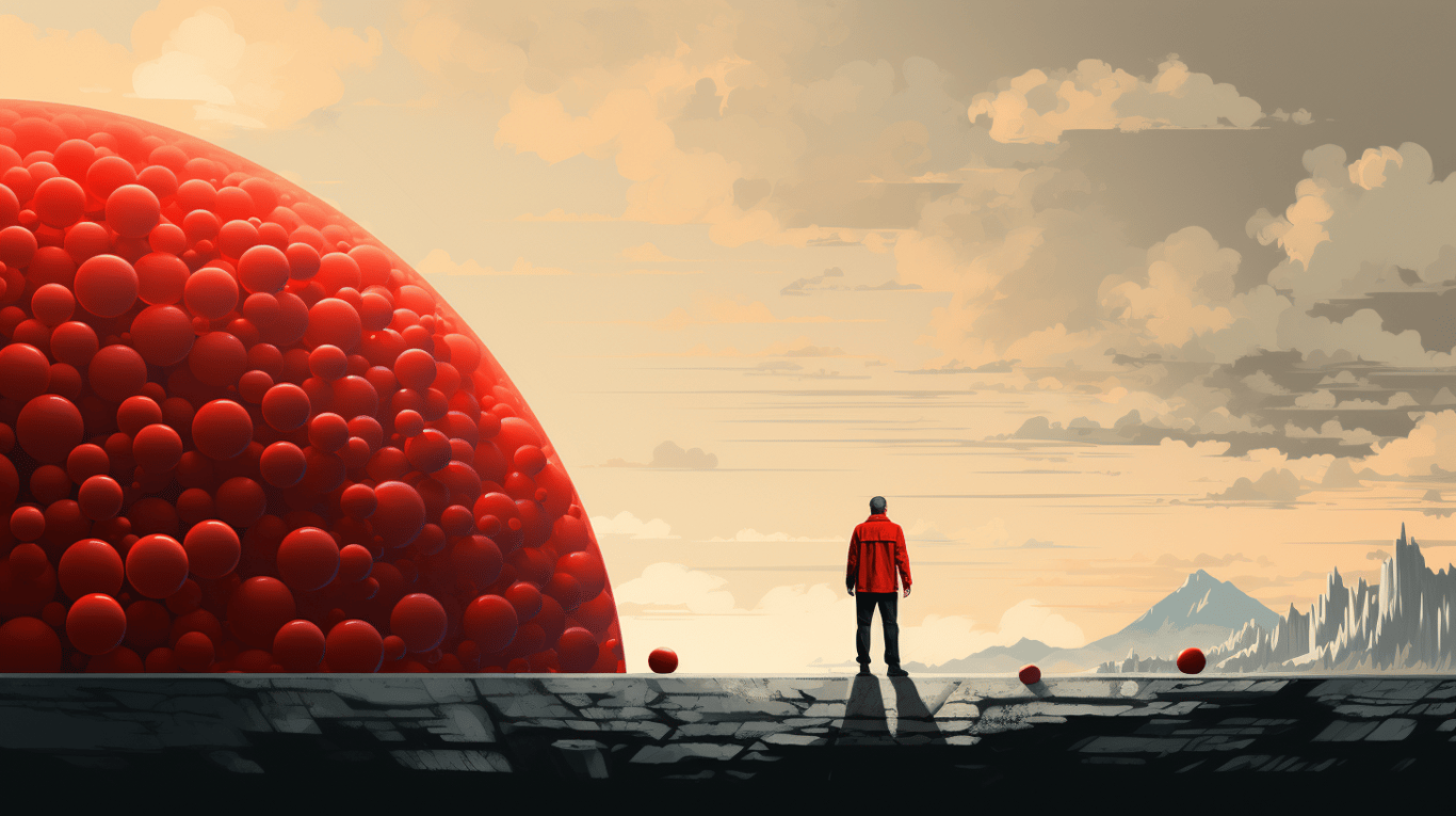 abstract image of a researcher studying a bottle of drug.