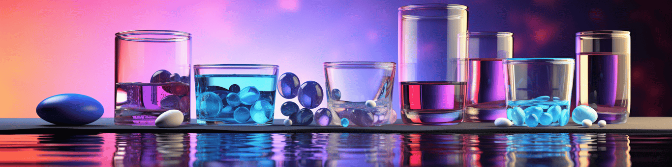 image of drug pills surrounding a glass of water symbolizing drug consumption