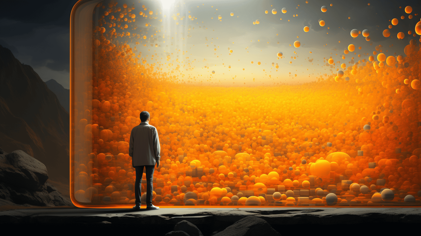 abstract image of a researcher studying a bottle of drug.