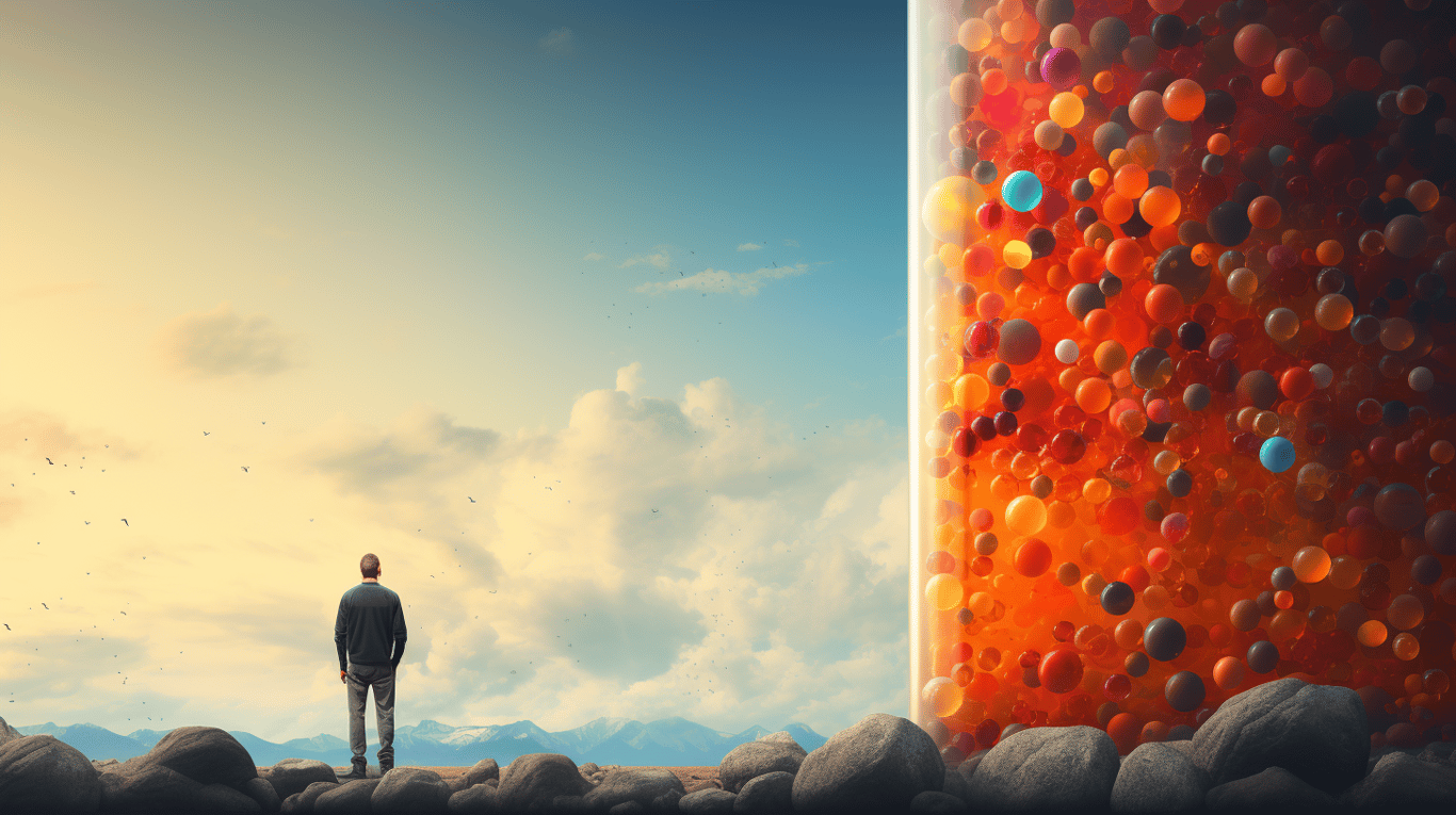 abstract image of a researcher studying a bottle of drug.