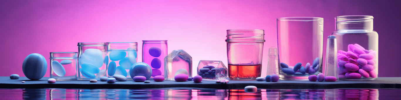 image of drug pills surrounding a glass of water symbolizing drug consumption