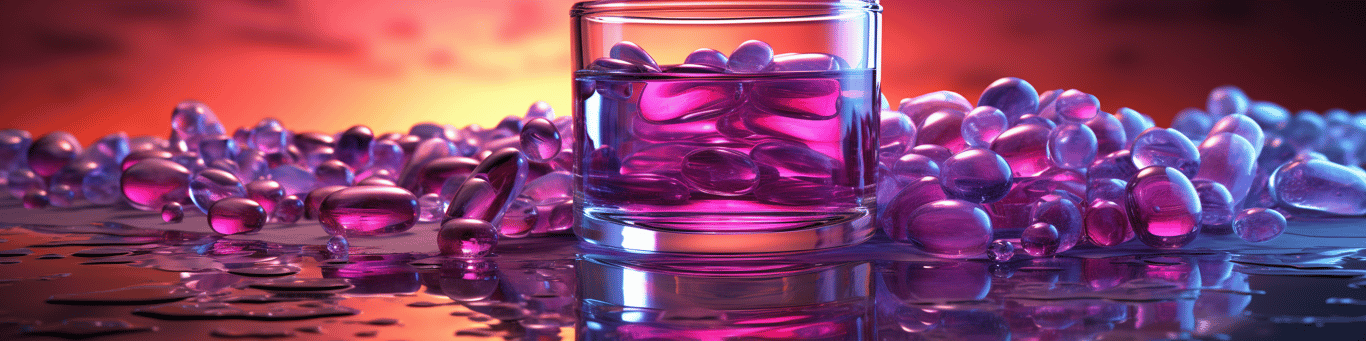 image of drug pills surrounding a glass of water symbolizing drug consumption