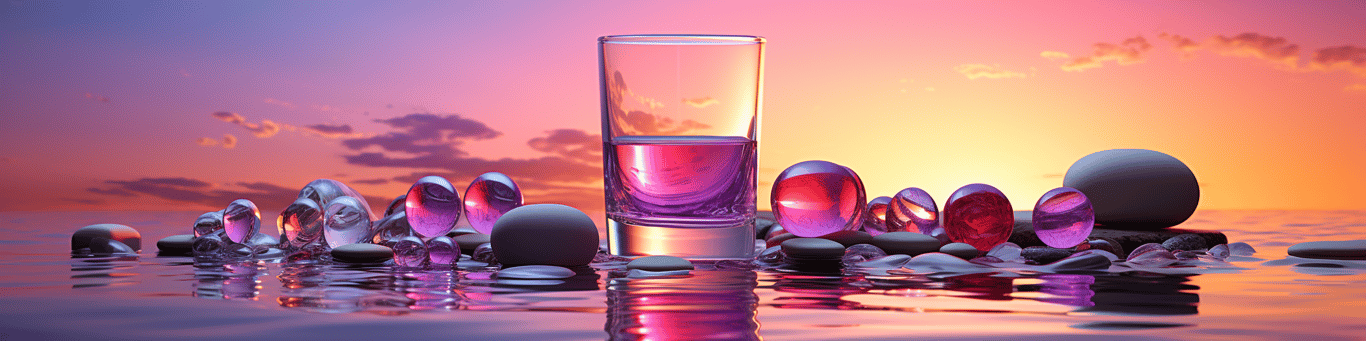 image of drug pills surrounding a glass of water symbolizing drug consumption