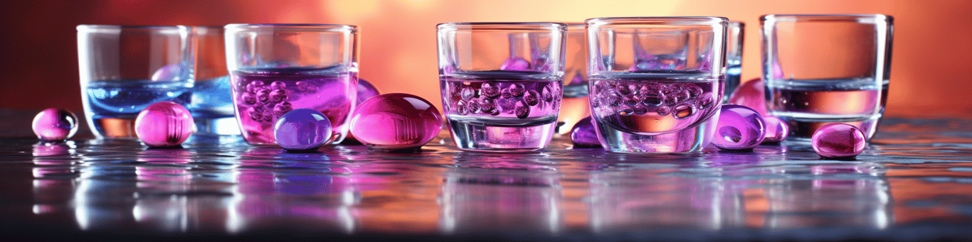 image of drug pills surrounding a glass of water symbolizing drug consumption