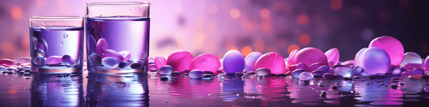 image of drug pills surrounding a glass of water symbolizing drug consumption