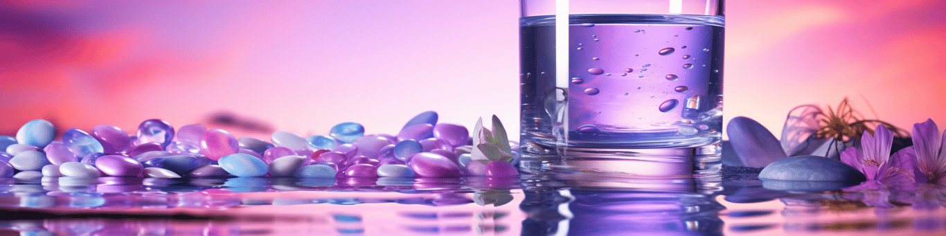 image of drug pills surrounding a glass of water symbolizing drug consumption