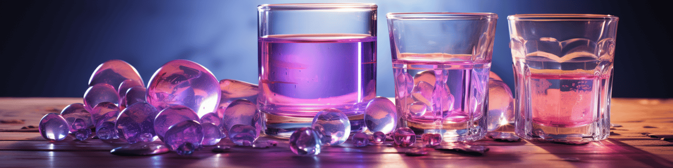 image of drug pills surrounding a glass of water symbolizing drug consumption