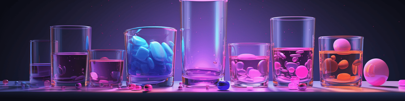 image of drug pills surrounding a glass of water symbolizing drug consumption