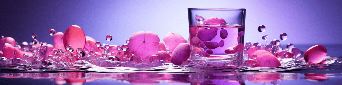 image of drug pills surrounding a glass of water symbolizing drug consumption